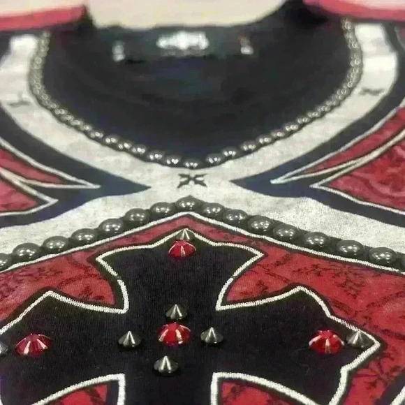 The Saints Sinphony S/S Shirt Womens 2X Studded Embellishment Cross Rock Biker - Picture 3 of 15